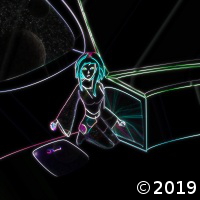 a drawing of a girl repairing ship