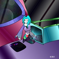 picture of a girl repairing a spaceship